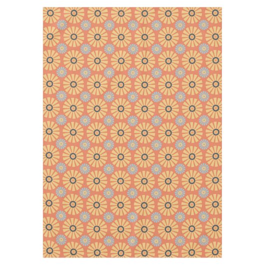 Retro Abstrat Blue en Oranje Daisies Pattern Tafelkleed (Voorkant)
