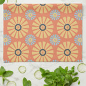 Retro Abstrat Blue en Oranje Daisies Pattern Theedoek (Gevouwen)