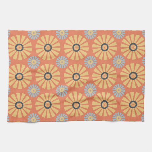 Retro Abstrat Blue en Oranje Daisies Pattern Theedoek (Horizontaal)