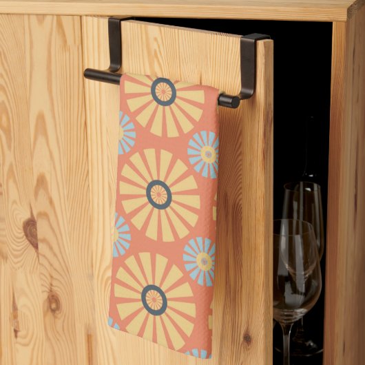 Retro Abstrat Blue en Oranje Daisies Pattern Theedoek (Derde Gevouwen)