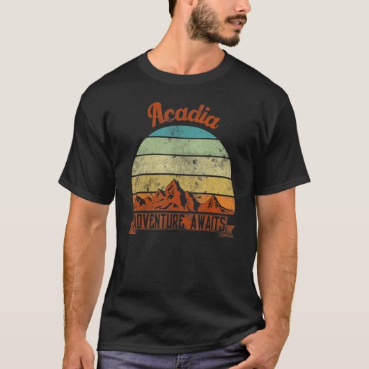 Retro Acadia National Park Mountain Maine Hiking T-shirt (Voorkant)