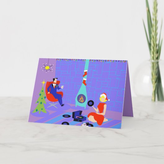Retro Accueil pour les Fêtes Carte de Noël (Devant)