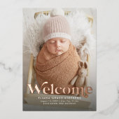 Retro accueil rose or photo faire-part de naissanc (Recto)