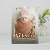 Retro accueil rose or photo faire-part de naissanc (Debout devant)