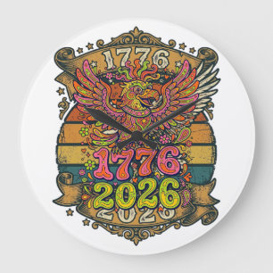 Retro Adelaar 1776 2026 T-shirt Ballon Patriottisc Grote Klok