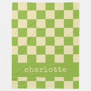 Retro Aesthetic Checkerboard Patroon Naam Groen Fleece Deken