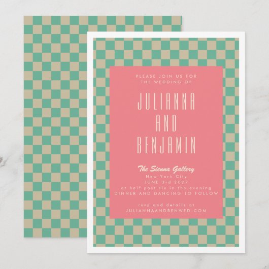 Retro Aesthetisch checkboard Mint Pink Weddenschap Kaart (Voorkant / Achterkant)