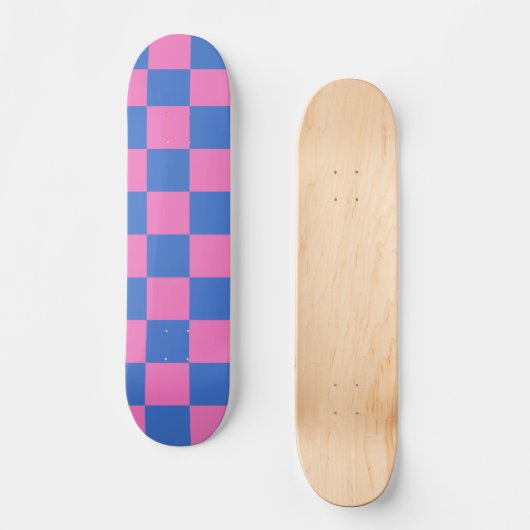 Retro Aesthetisch Checkerboard Patroze en Blauw Skateboard (Voorkant)