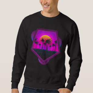 Retro Aesthetische palm Trees Sunset 80s 90s Art V Trui