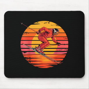 Retro-afdalingskiën vintage zonsondergang sportman muismat