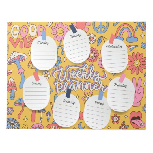 Retro afdrukbare weekmaker, organisatiesheet notitieblok (Voorkant)