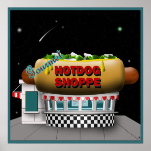 Rétro affiche de magasin de hot-dog