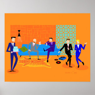 Rétro affiche gaie de partie