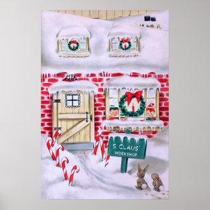 Rétro affiche vintage de l'atelier de Père Noël de