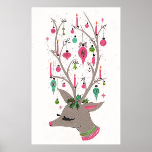 Rétro affiche vintage de renne de Noël