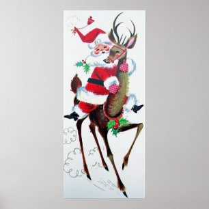 Rétro affiche vintage de renne de Père Noël de