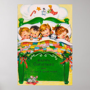 Rétro affiche vintage d'enfants de sommeil de Noël