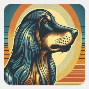 Retro Afghan Hound Geel Blauw Sinaasappel Kunstwer Vierkante Sticker