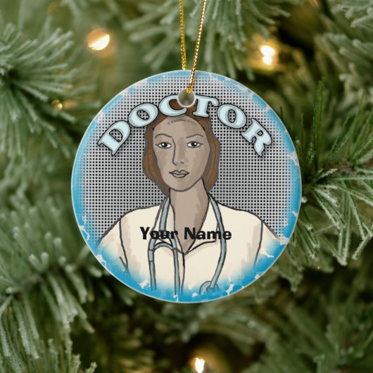 Retro Afro vrouw Doctor aangepaste naam ornament (Boom)