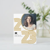 Retro Afstudeerder Klasse Year Stripes Photo Afstu Aankondigingskaart (Staand voorkant)