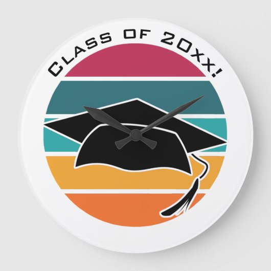 Retro Afstuderen Afstuderen Pet Mortarboard Grote Klok (Voorkant)