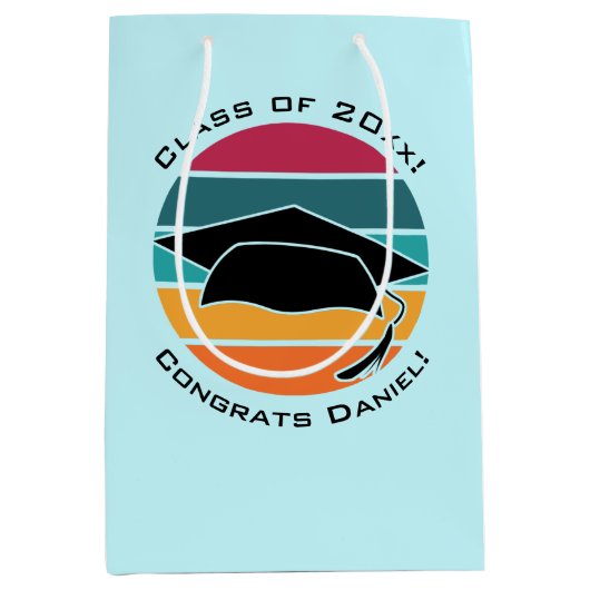 Retro Afstuderen Afstuderen Pet Mortarboard Medium Cadeauzakje (Voorkant)