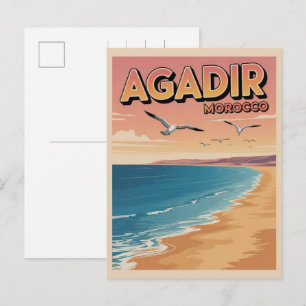 Retro Agadir stadsstrand Marokko reis souvenirs Briefkaart