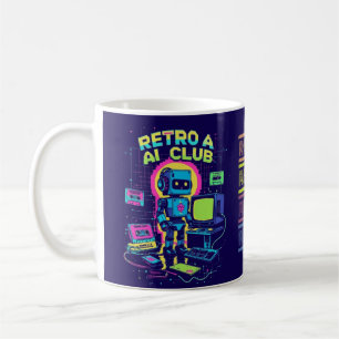 Retro AI Club - 90s Robot Pixel Art Café Mug