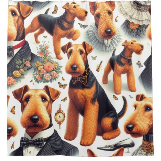 Retro Airedale Terrier Naadloos Douchegordijn (Voorkant)