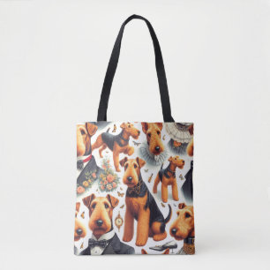 Retro Airedale Terrier Naadloos Draagtas