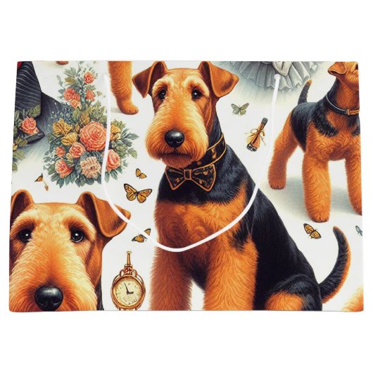 Retro Airedale Terrier Naadloos Groot Cadeauzakje (Voorkant)