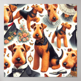 Retro Airedale Terrier Naadloos Poster