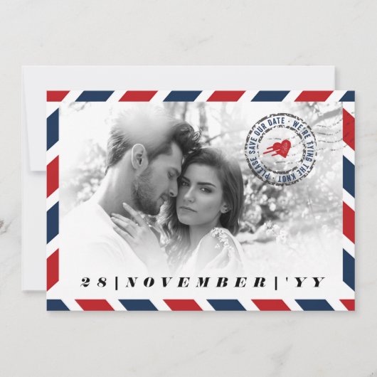 Retro Airmail Postal Photo Destination Wedding Save The Date (Voorkant)