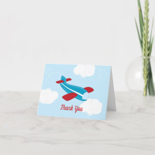 Retro Airplane Aviator Baby shower Dank u wel! Bedankkaart