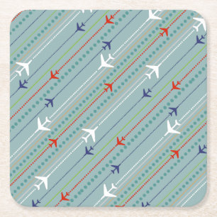 Retro Airplane Pattern Marble Hard Paper Onderzett Vierkante Kartonnen Onderzetter