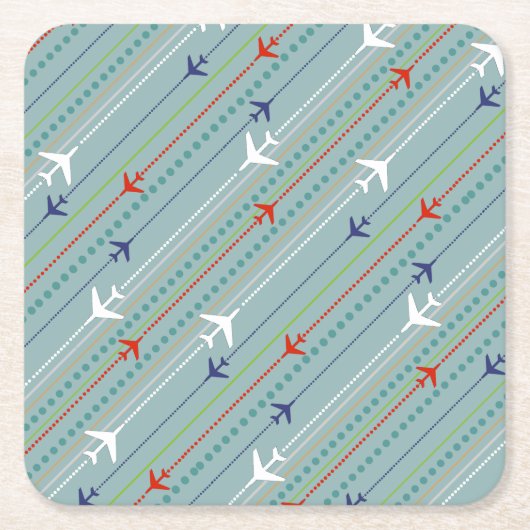 Retro Airplane Pattern Marble Hard Paper Onderzett Vierkante Kartonnen Onderzetter (Voorkant)