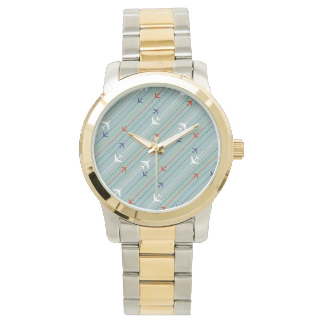 Retro Airplane Pattern Watch Horloge (Voorkant)