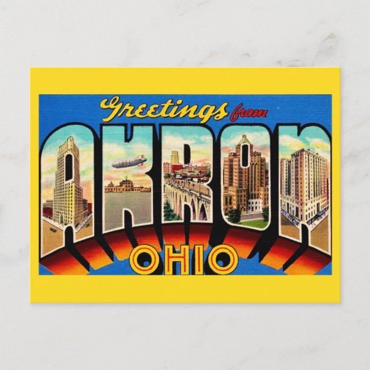 Retro Akron Ohio Groet  Briefkaart (Voorkant)