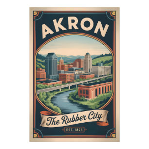 Retro Akron Ohio Reisposter Illustratie Foto Afdruk