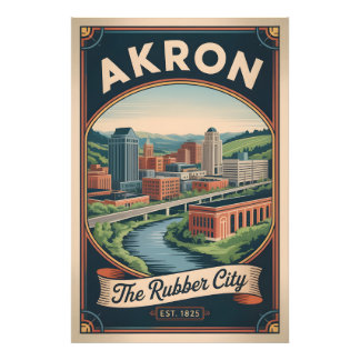 Retro Akron Ohio Reisposter Illustratie Foto Afdruk