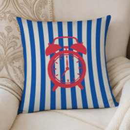Retro Alarm Clock on Blue Stripes, Accent Pillow, Kussen
