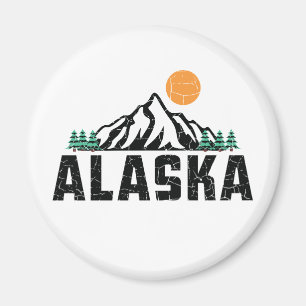 Retro Alaska Mountain Sunset Magneet