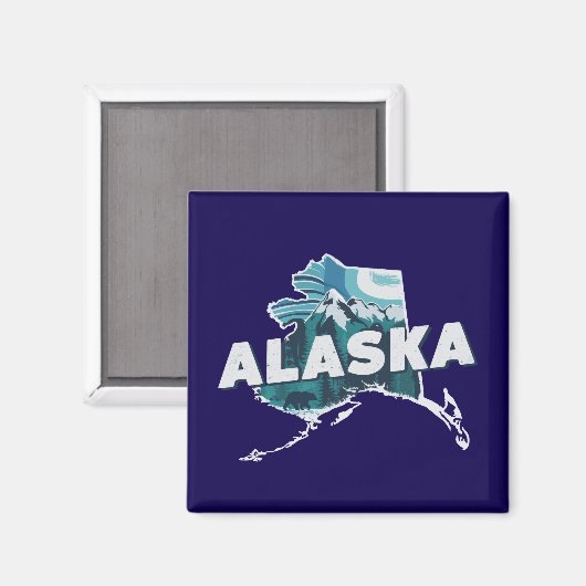 Retro Alaska Schitterende Silhouette Magneet (Voorkant / Achterkant)