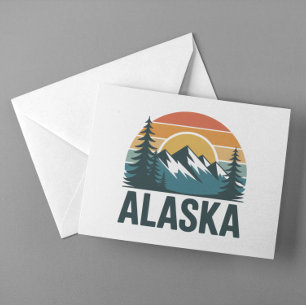 Retro Alaska Zonsondergang Avontuur Briefkaart