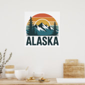 Retro Alaska Zonsondergang Avontuur Poster (Keuken)