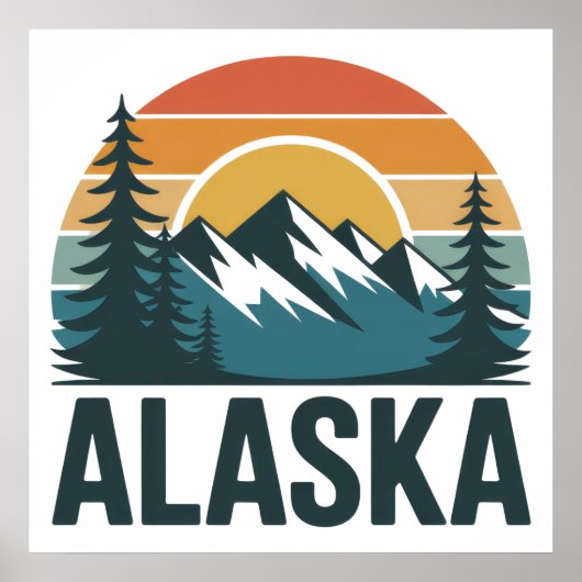 Retro Alaska Zonsondergang Avontuur Poster (Voorkant)