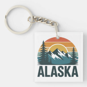 Retro Alaska Zonsondergang Avontuur Sleutelhanger