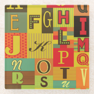 Retro alfabet,  charme glazen onderzetter