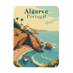 Retro Algarve Portugal Souvenir Sunny Beach Scene Magneet
