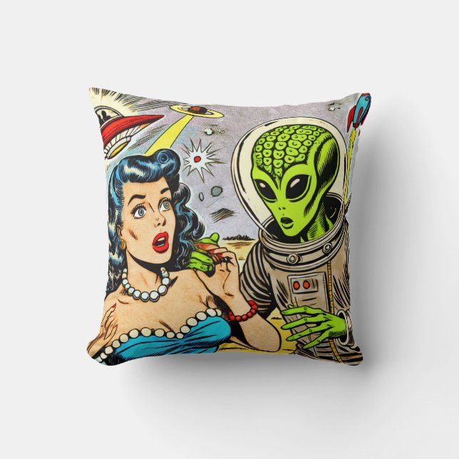 Retro Alien Science Fiction Comics Kussen (Voorkant)